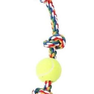 PAWISE Rope bone with 3 knots & tennis ball - 13"