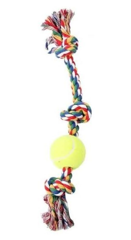 PAWISE Rope bone with 3 knots & tennis ball - 13"