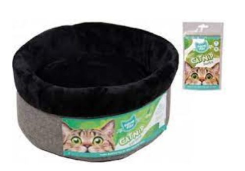 FELINE FLAIR interactive catnip round bed in grey and black